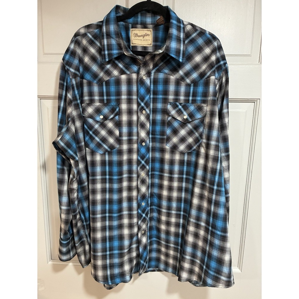 Wrangler Men Western Fashion Pearl Snap Plaid Shirt Size 2XL Comboy